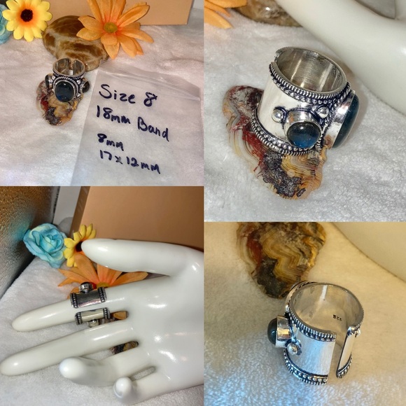 * Blue Flash * Labradorite Gemstone Chunky Handmade Shield Armor Ring - Picture 4 of 8